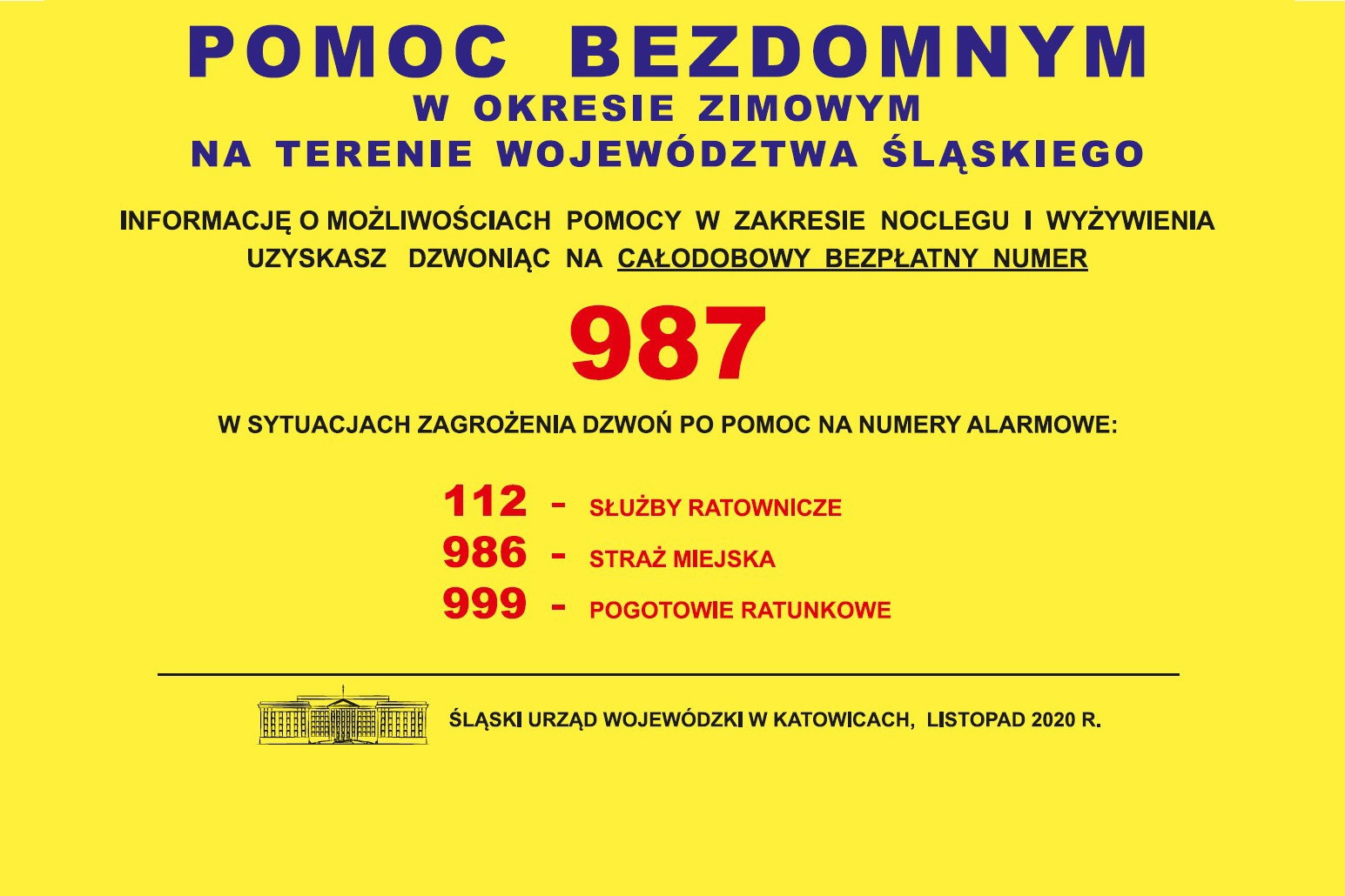 informacja o numerach tel. - pomoc bezdomnym