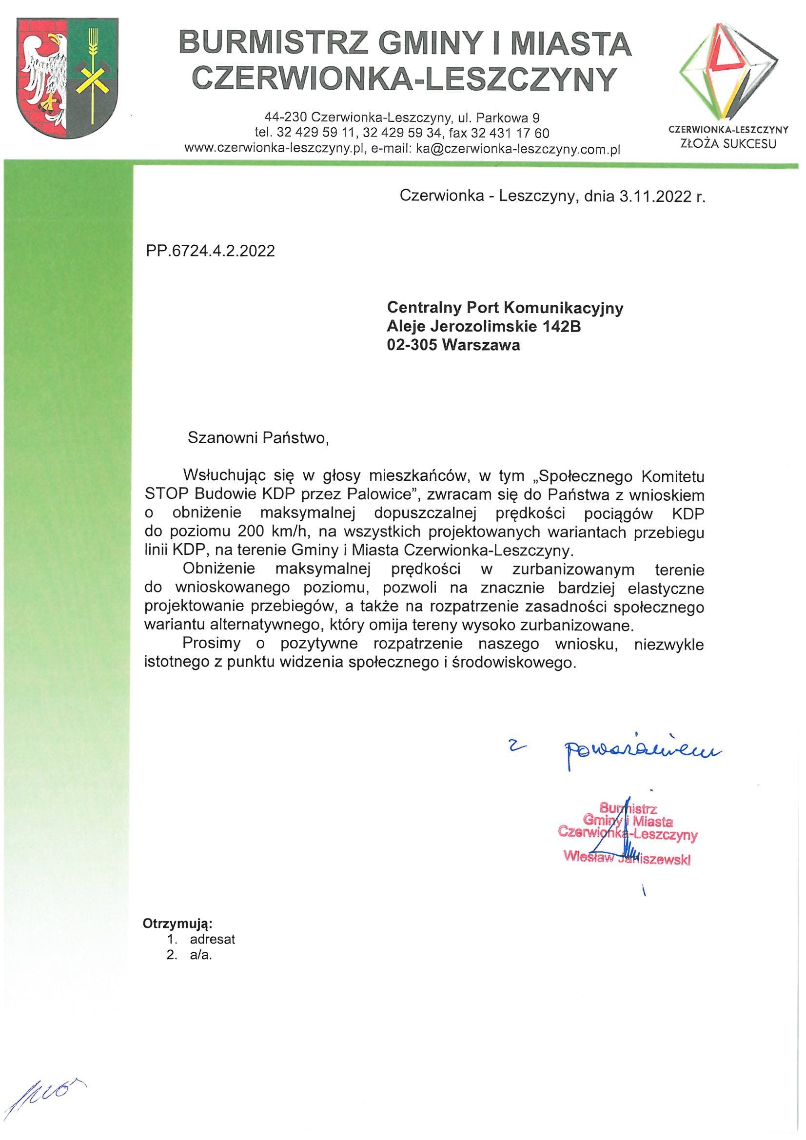 Wniosek Burmistrza Gminy i Miasta Czerwionka-Leszczyny Wiesława Janiszewskiego: