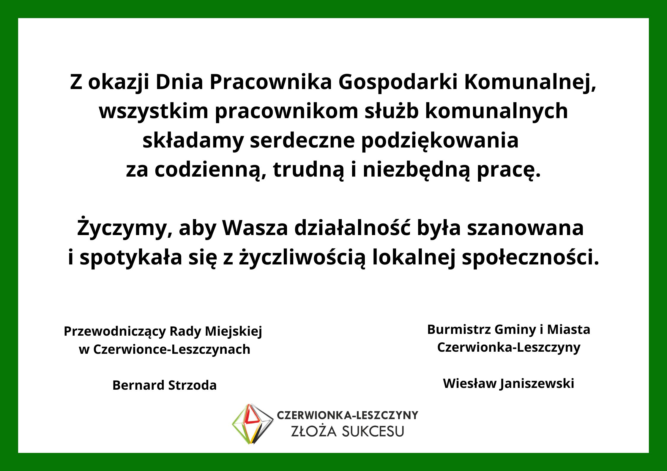 Życzenia z okazji Dnia Pracownika Gospodarki Komunalnej